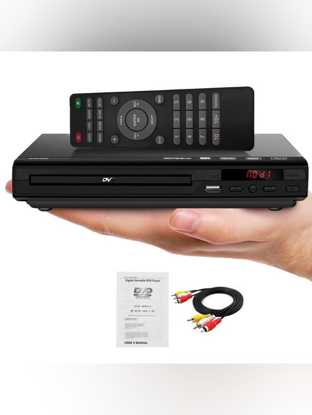Portable Black DVD Player with Remote and AV Cables